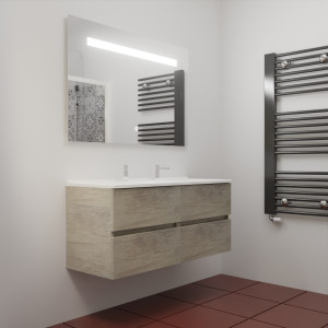 Meuble ROSINOX 120 cm avec plan vasque et miroir - Chêne