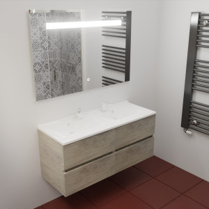 Meuble ROSINOX 120 cm avec plan vasque et miroir - Chêne