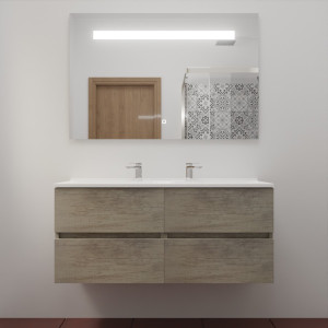 Meuble ROSINOX 120 cm avec plan vasque et miroir - Chêne