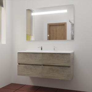 Meuble ROSINOX 120 cm avec plan vasque et miroir - Chêne