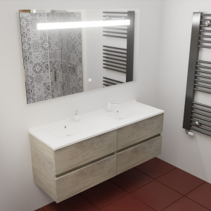 Meuble ROSINOX 140 cm avec plan vasque et miroir - Chêne