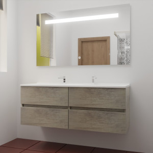 Meuble ROSINOX 140 cm avec plan vasque et miroir - Chêne