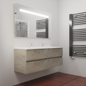 Meuble ROSINOX 140 cm avec plan vasque et miroir - Chêne