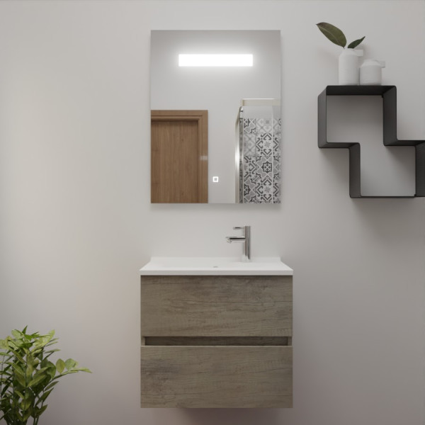 Meuble ROSINOX 60 cm avec plan vasque et miroir - Chêne