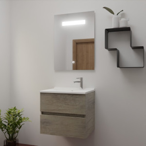 Meuble ROSINOX 60 cm avec plan vasque et miroir - Chêne