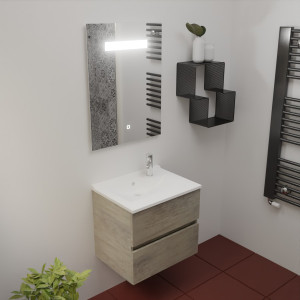 Meuble ROSINOX 60 cm avec plan vasque et miroir - Chêne