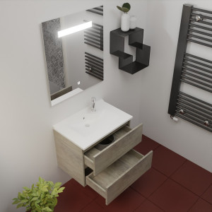 Meuble ROSINOX 70 cm avec plan vasque et miroir - Chêne