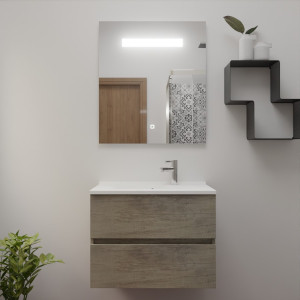 Meuble ROSINOX 70 cm avec plan vasque et miroir - Chêne