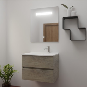 Meuble ROSINOX 70 cm avec plan vasque et miroir - Chêne