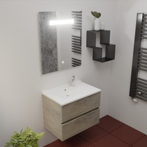 Meuble ROSINOX 70 cm avec plan vasque et miroir - Chêne