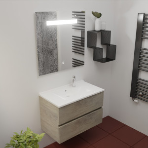 Meuble ROSINOX 80 cm avec plan vasque et miroir - Chêne