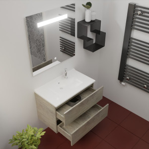 Meuble ROSINOX 80 cm avec plan vasque et miroir - Chêne