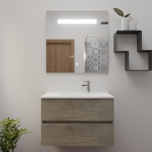 Meuble ROSINOX 80 cm avec plan vasque et miroir - Chêne