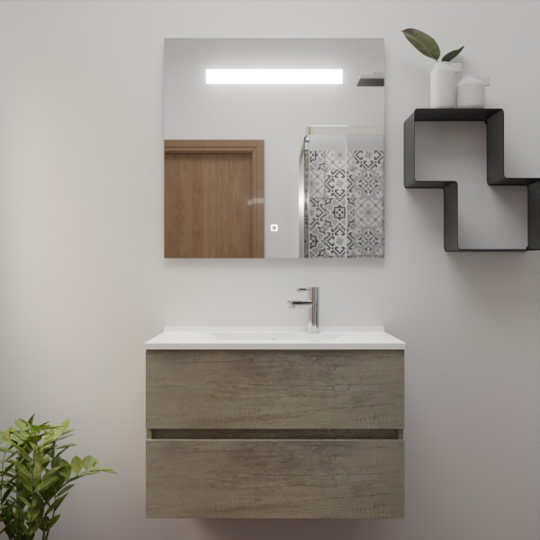Meuble ROSINOX 80 cm avec plan vasque et miroir - Chêne