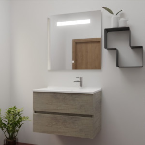 Meuble ROSINOX 80 cm avec plan vasque et miroir - Chêne