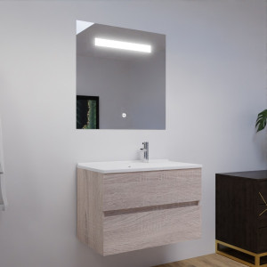 Meuble salle de bain ROSALY 80 cm avec plan vasque suspendu et miroir - Cambrian