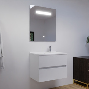 Meuble ROSALY 60 cm avec plan vasque et miroir - Blanc Brillant