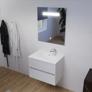 Meuble ROSALY 60 cm avec plan vasque et miroir - Blanc Brillant