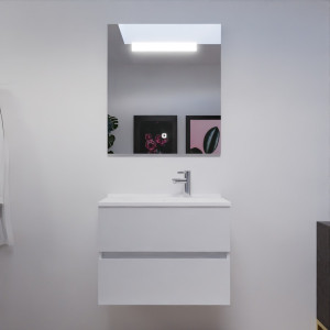 Meuble ROSALY 60 cm avec plan vasque et miroir - Blanc Brillant