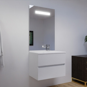 Meuble ROSINOX 60 cm avec plan vasque et miroir Elegance Hauteur 105 cm - Blanc mat