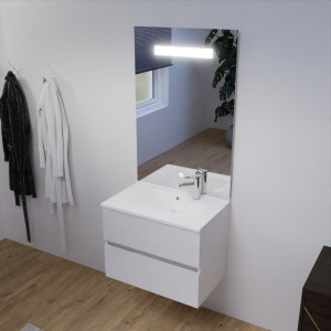 Meuble ROSINOX 60 cm avec plan vasque et miroir Elegance Hauteur 105 cm - Blanc mat