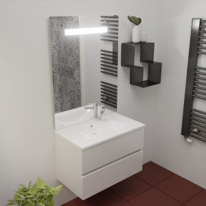 Meuble ROSINOX 80 cm avec plan vasque et miroir Elegance hauteur 105 cm - Blanc Mat