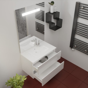 Meuble ROSINOX 80 cm avec plan vasque et miroir Elegance hauteur 105 cm - Blanc Mat