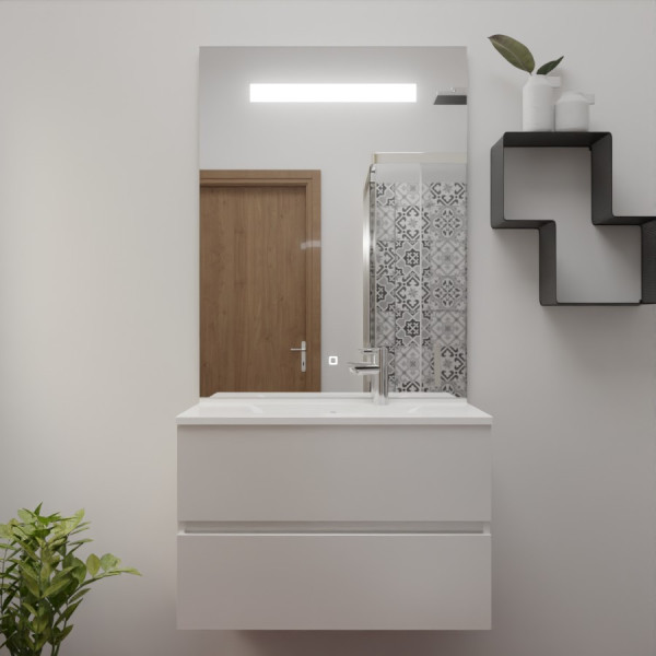 Meuble ROSINOX 80 cm avec plan vasque et miroir Elegance hauteur 105 cm - Blanc Mat