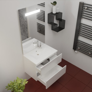 Meuble ROSINOX 70 cm avec plan vasque et miroir Elegance hauteur 105 cm - Blanc Mat