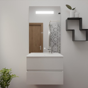 Meuble ROSINOX 70 cm avec plan vasque et miroir Elegance hauteur 105 cm - Blanc Mat