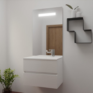 Meuble ROSINOX 70 cm avec plan vasque et miroir Elegance hauteur 105 cm - Blanc Mat