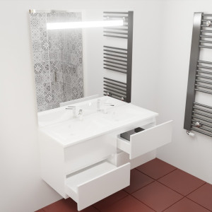 Meuble ROSINOX 120 cm avec plan vasque et miroir - Blanc Mat