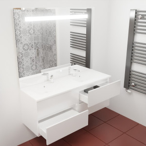Meuble ROSINOX 140 cm avec plan vasque et miroir - Blanc Mat