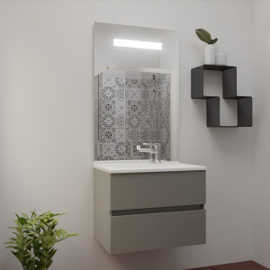 Meuble inox ROSINOX 70 cm avec plan vasque et miroir hauteur 105 cm - Gris clair Mat
