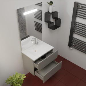 Meuble inox ROSINOX 70 cm avec plan vasque et miroir hauteur 105 cm - Gris clair Mat
