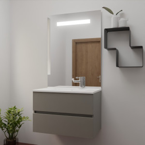 Meuble inox ROSINOX 80 cm avec plan vasque et miroir LED 105cm inclus - Gris clair Mat