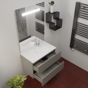 Meuble inox ROSINOX 80 cm avec plan vasque et miroir LED 105cm inclus - Gris clair Mat
