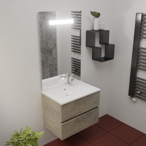 Meuble double vasque ROSINOX 70 cm avec plan vasque et miroir 105 cm - Chêne