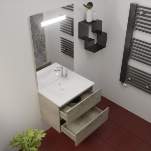 Meuble double vasque ROSINOX 70 cm avec plan vasque et miroir 105 cm - Chêne