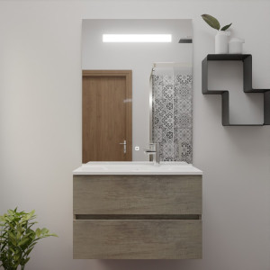 Meuble simple vasque ROSINOX 80 cm avec plan vasque et miroir - Chêne