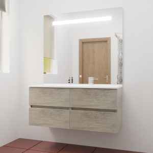 Meuble double vasque ROSINOX 120 cm avec plan vasque et miroir - Chêne