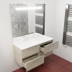 Meuble double vasque ROSINOX 120 cm avec plan vasque et miroir - Chêne
