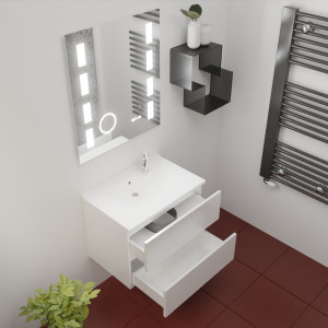 Meuble ROSINOX 70 cm avec plan vasque et miroir EXCELLENCE hauteur 105 cm - Blanc Mat