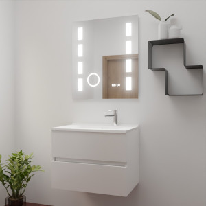 Meuble ROSINOX 70 cm avec plan vasque et miroir EXCELLENCE hauteur 105 cm - Blanc Mat