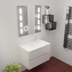 Meuble ROSINOX 80 cm avec plan vasque et miroir EXCELLENCE - Blanc Mat