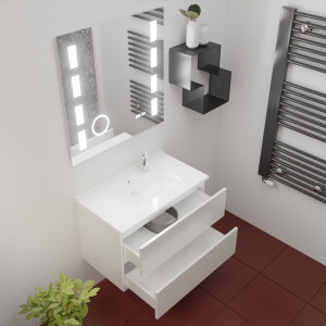 Meuble ROSINOX 80 cm avec plan vasque et miroir EXCELLENCE - Blanc Mat