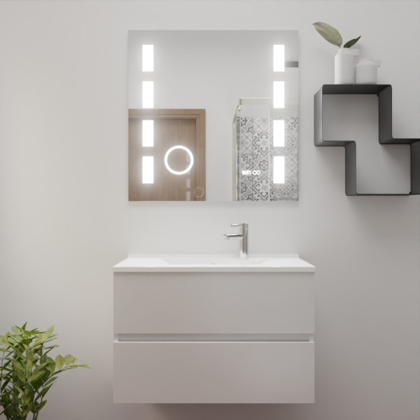 Meuble ROSINOX 80 cm avec plan vasque et miroir EXCELLENCE - Blanc Mat