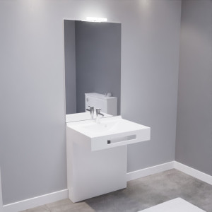 Meuble LEA 70 cm avec plan vasque, miroir - blanc brillant