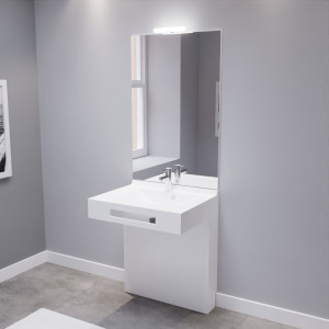 Meuble LEA 70 cm avec plan vasque, miroir - blanc brillant