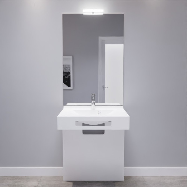 Meuble LEA 70 cm avec plan vasque, miroir - blanc brillant